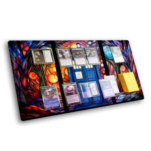 MTG Playmat With Stained Glass Art Of The Tardis From Dr. Who! Perfect For Trading Card Games Like Magic (MTG)