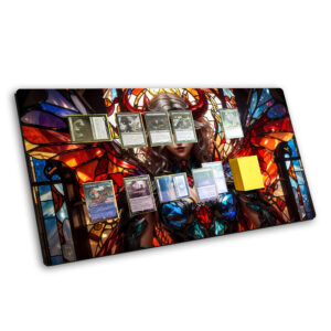 MTG Playmat "Kaalia" With Stained Glass Art Of a Horned Demonic Angel With Red Wings. Perfect For Mtg Players, especially Timmy