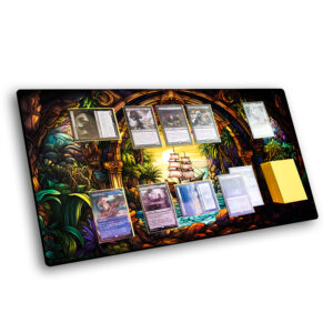 Mtg Playmat With Stained Glass Art Of A Pirate Ship in the Caves of Ixalan! Perfect Gift For Trading Card Games Like Magic (MTG)