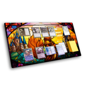 Mtg Playmat With Stained Glass Art Of Aan Enchanted Fairytale Squirrel! Perfect For Trading Card Games Like Magic (MTG)