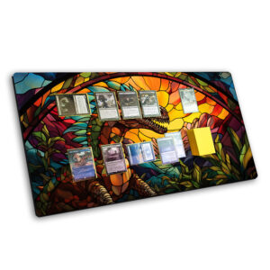 Mtg Dinosaur Raptor Playmat With Stained Glass Art From Ixalan In Mtg